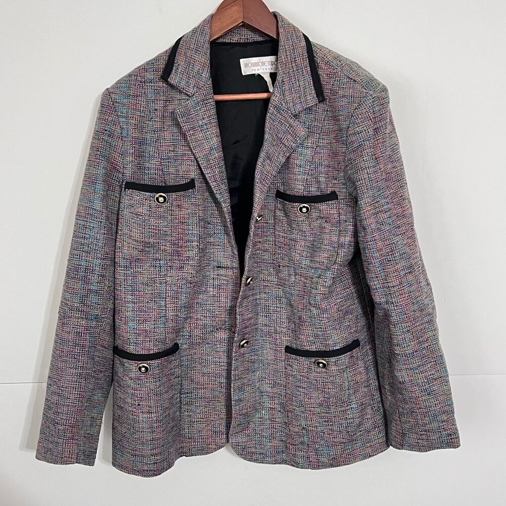 Vintage Brownstone Studio Womens Jacket Blazer Size 14 Silk Blend Tweed USA Made